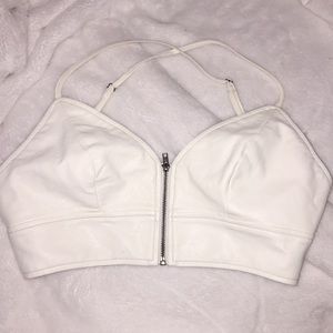 Leather white crop top
